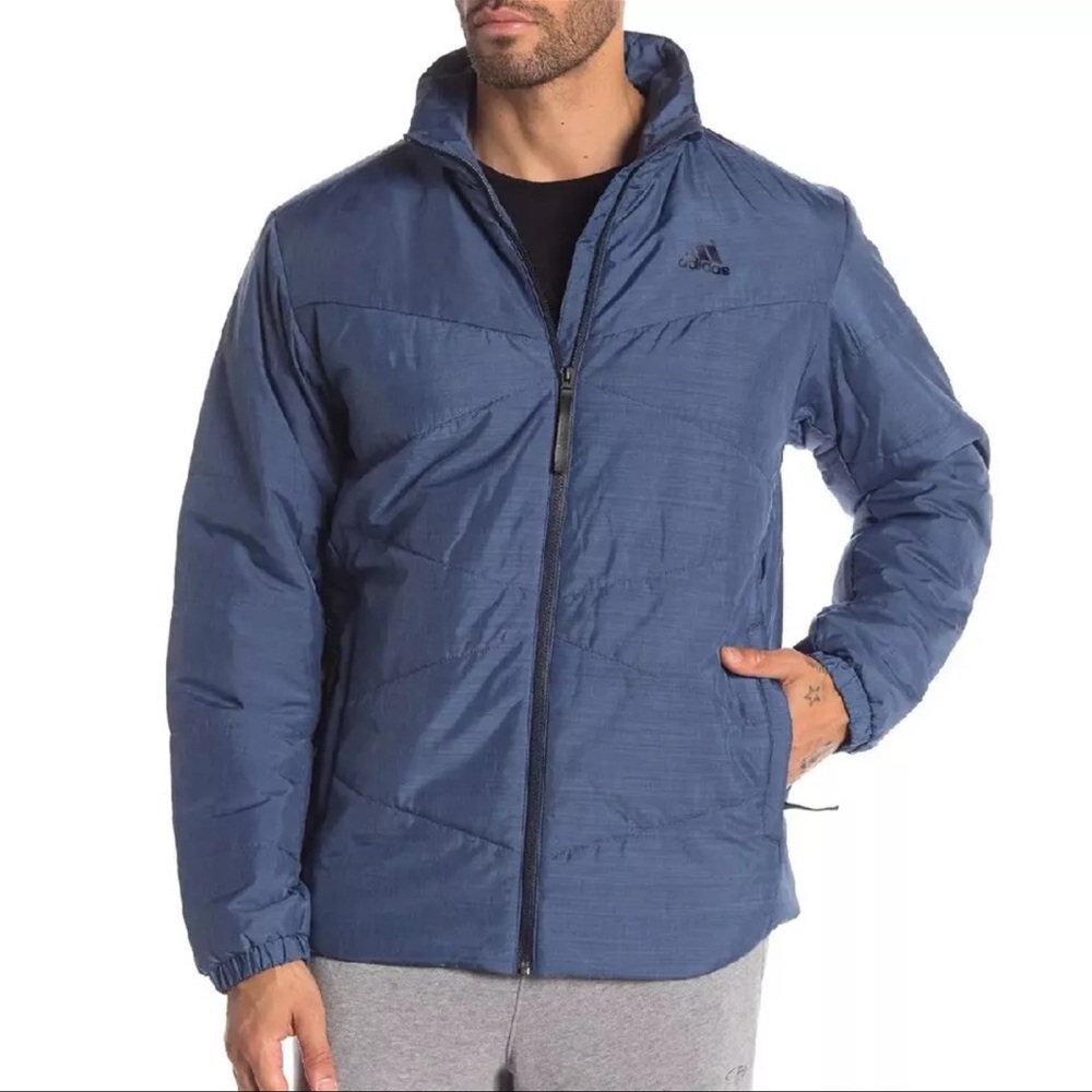 adidas Blue Windbreaker with High Collar and Full Zip Closure
